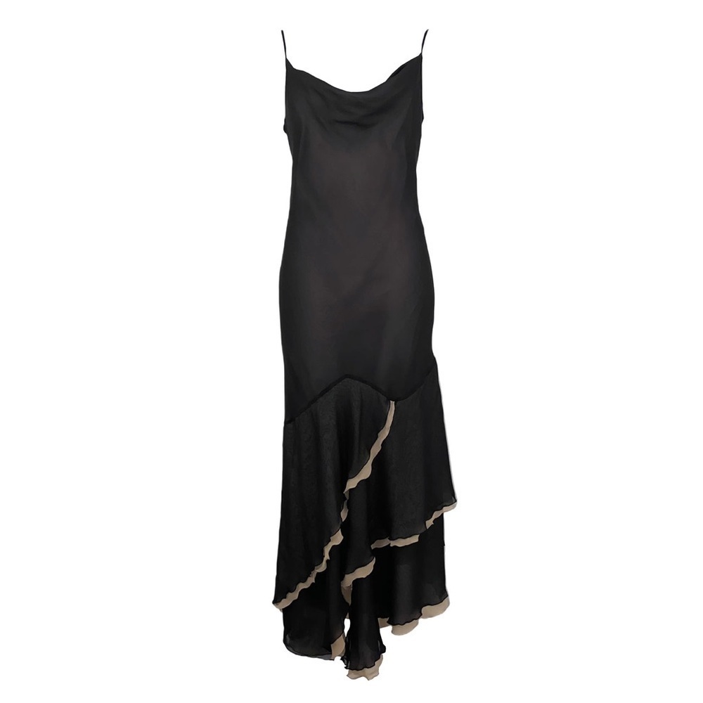 90’s silk dress w/ tiered hem, fully lined w/ slouch top, adjustable straps
